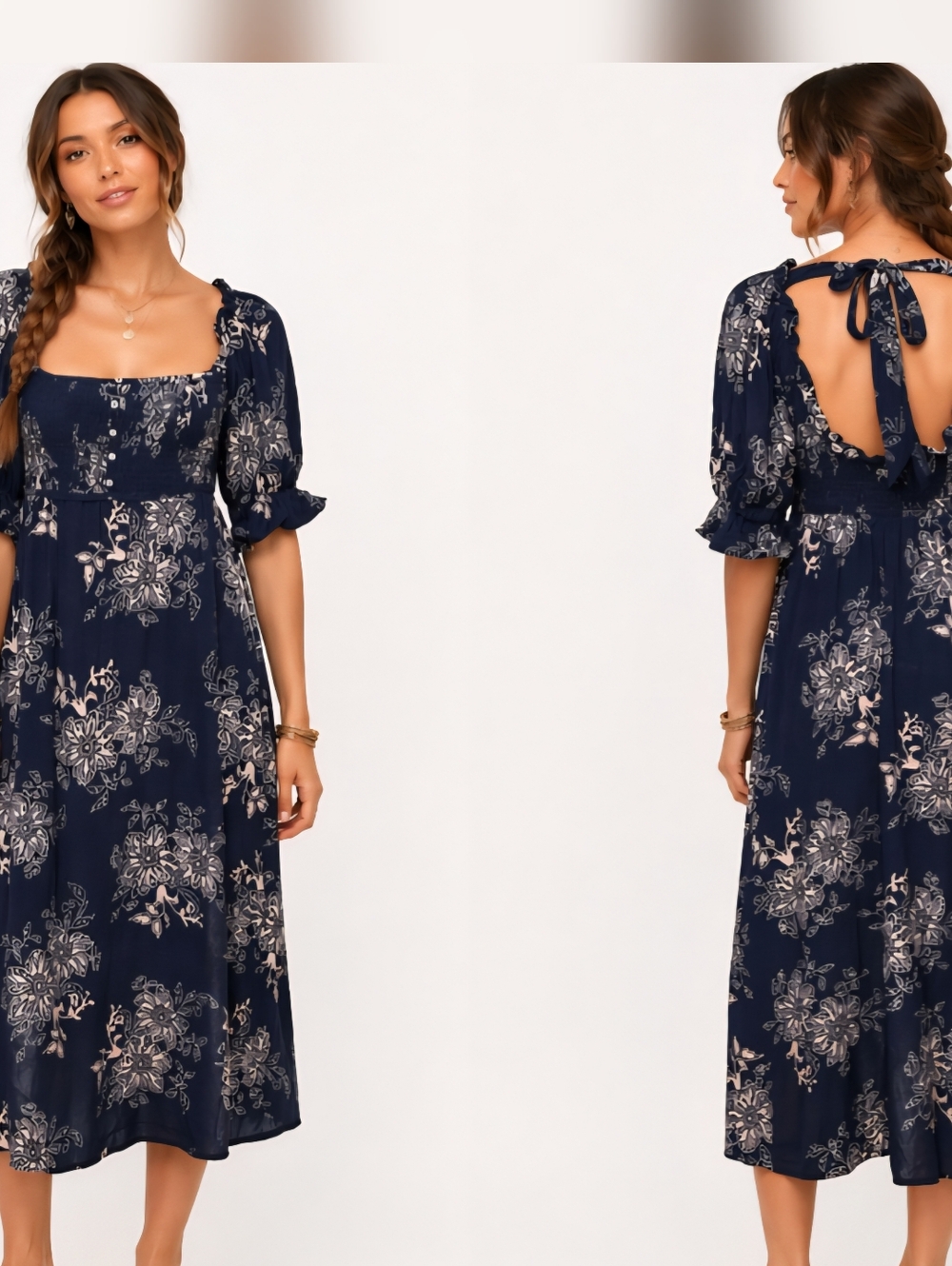 Anthropologie Navy Floral Midi Dress